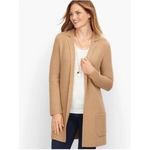 Talbots Milano Stitch Sweater Jacket Wool Blend Size Small Camel Tan Col…